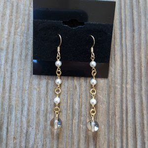 Handmade Gold Plated Brass & Pearl Dangle Earrings